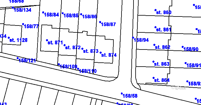 Parcela st. 874 v KÚ Háje u Chebu, Katastrální mapa