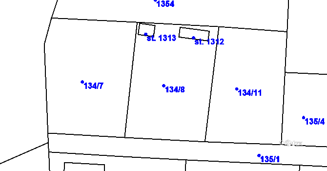 Parcela st. 134/8 v KÚ Háje u Chebu, Katastrální mapa