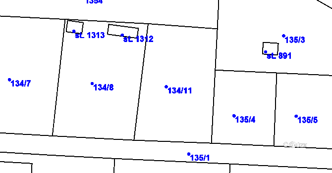 Parcela st. 134/11 v KÚ Háje u Chebu, Katastrální mapa