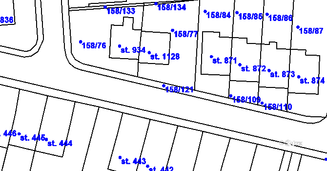 Parcela st. 158/121 v KÚ Háje u Chebu, Katastrální mapa