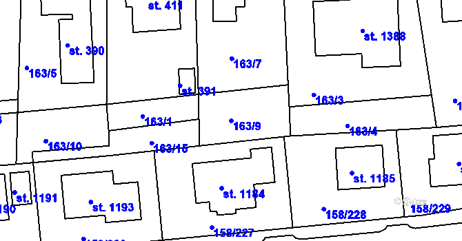 Parcela st. 163/9 v KÚ Háje u Chebu, Katastrální mapa