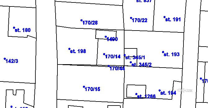 Parcela st. 170/14 v KÚ Háje u Chebu, Katastrální mapa