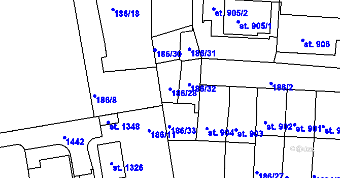 Parcela st. 186/28 v KÚ Háje u Chebu, Katastrální mapa