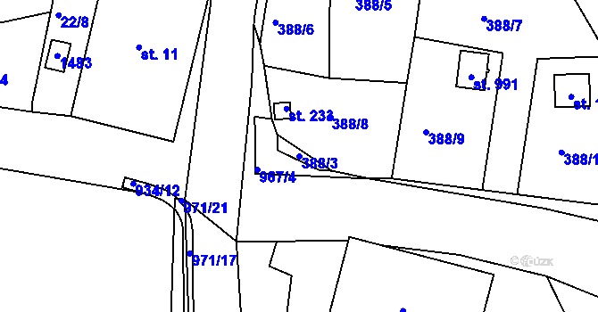Parcela st. 388/3 v KÚ Háje u Chebu, Katastrální mapa