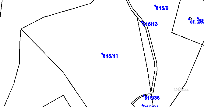 Parcela st. 615/11 v KÚ Háje u Chebu, Katastrální mapa