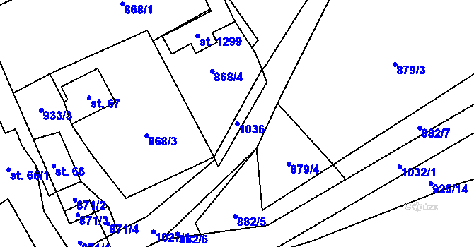 Parcela st. 1036 v KÚ Háje u Chebu, Katastrální mapa
