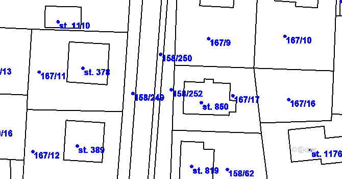 Parcela st. 158/252 v KÚ Háje u Chebu, Katastrální mapa