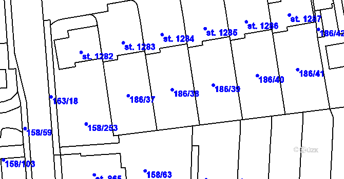 Parcela st. 186/38 v KÚ Háje u Chebu, Katastrální mapa