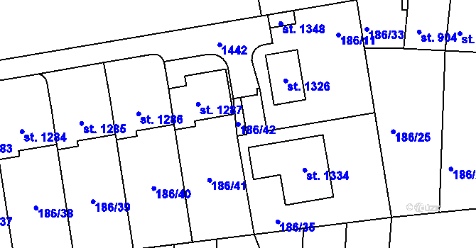 Parcela st. 186/42 v KÚ Háje u Chebu, Katastrální mapa