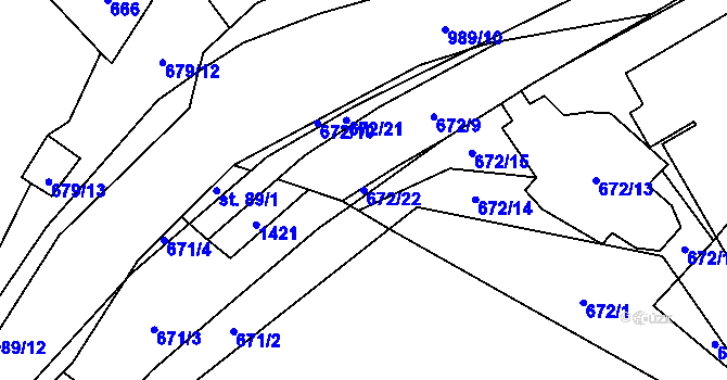 Parcela st. 672/22 v KÚ Háje u Chebu, Katastrální mapa
