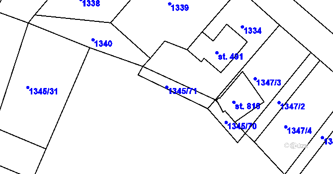 Parcela st. 1345/71 v KÚ Háje u Chebu, Katastrální mapa