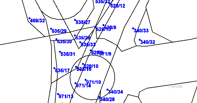Parcela st. 971/9 v KÚ Háje u Chebu, Katastrální mapa