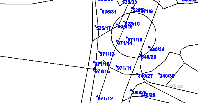 Parcela st. 971/13 v KÚ Háje u Chebu, Katastrální mapa