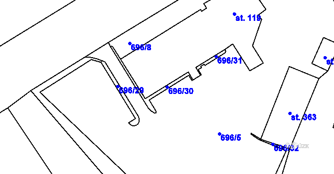 Parcela st. 696/30 v KÚ Háje u Chebu, Katastrální mapa
