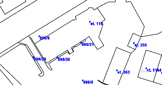 Parcela st. 696/31 v KÚ Háje u Chebu, Katastrální mapa