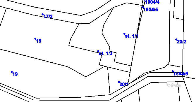 Parcela st. 1/3 v KÚ Rybnice, Katastrální mapa