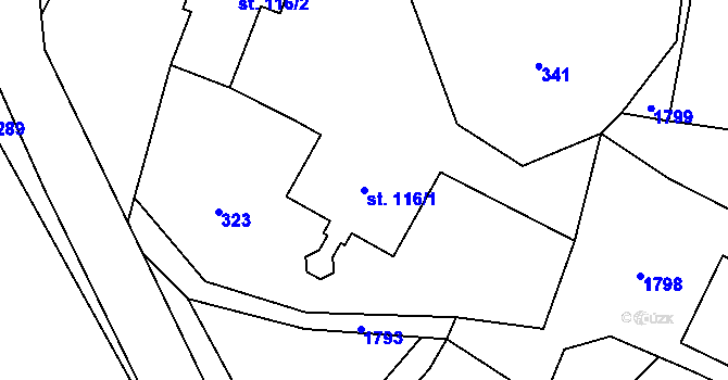 Parcela st. 116/1 v KÚ Rybnice, Katastrální mapa