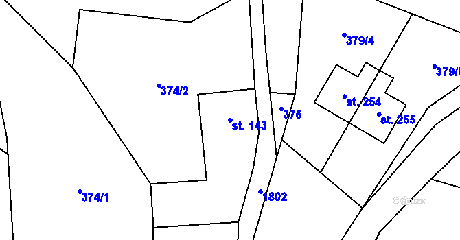 Parcela st. 143 v KÚ Rybnice, Katastrální mapa