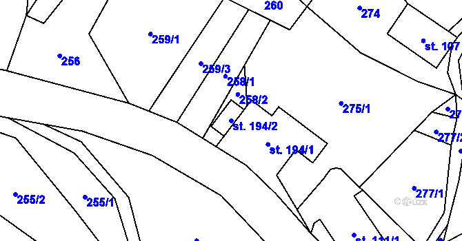 Parcela st. 194/2 v KÚ Rybnice, Katastrální mapa