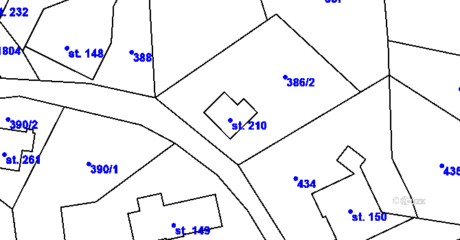 Parcela st. 210 v KÚ Rybnice, Katastrální mapa