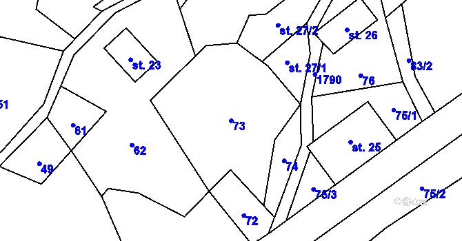 Parcela st. 73 v KÚ Rybnice, Katastrální mapa