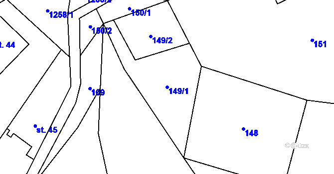 Parcela st. 149/1 v KÚ Rybnice, Katastrální mapa