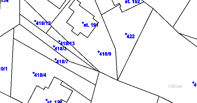 Parcela st. 418/9 v KÚ Rybnice, Katastrální mapa