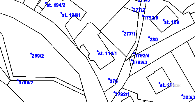 Parcela st. 111/1 v KÚ Rybnice, Katastrální mapa