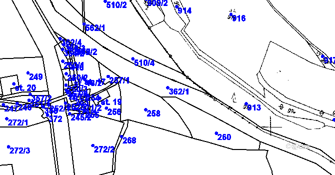 Parcela st. 362/1 v KÚ Blanice, Katastrální mapa