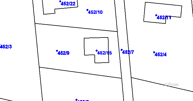 Parcela st. 452/15 v KÚ Hájek u Ostrova, Katastrální mapa