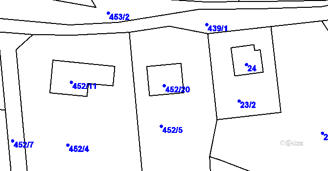 Parcela st. 452/20 v KÚ Hájek u Ostrova, Katastrální mapa