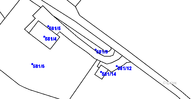 Parcela st. 581/9 v KÚ Hájek u Ostrova, Katastrální mapa