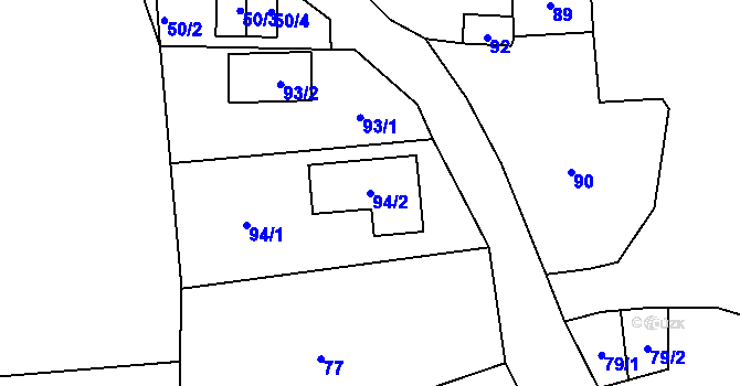 Parcela st. 94/2 v KÚ Hájek u Ostrova, Katastrální mapa