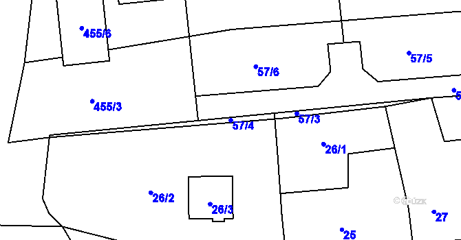 Parcela st. 57/4 v KÚ Hájek u Ostrova, Katastrální mapa