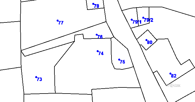 Parcela st. 74 v KÚ Hájek u Ostrova, Katastrální mapa