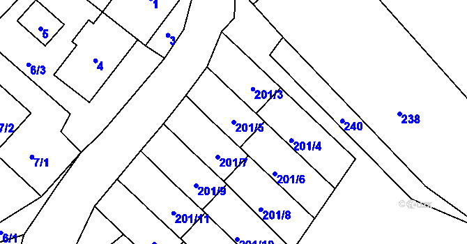 Parcela st. 201/5 v KÚ Hájek u Ostrova, Katastrální mapa