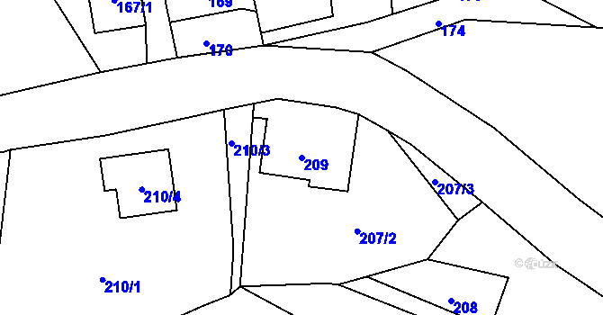 Parcela st. 209 v KÚ Hájek u Ostrova, Katastrální mapa
