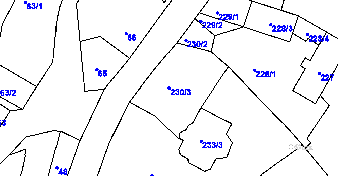Parcela st. 230/3 v KÚ Hájek u Ostrova, Katastrální mapa