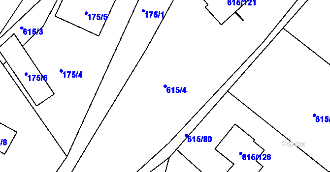 Parcela st. 615/4 v KÚ Hájek u Ostrova, Katastrální mapa