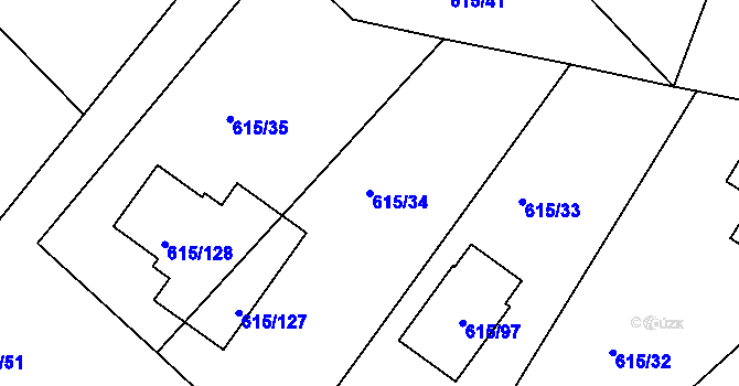 Parcela st. 615/34 v KÚ Hájek u Ostrova, Katastrální mapa