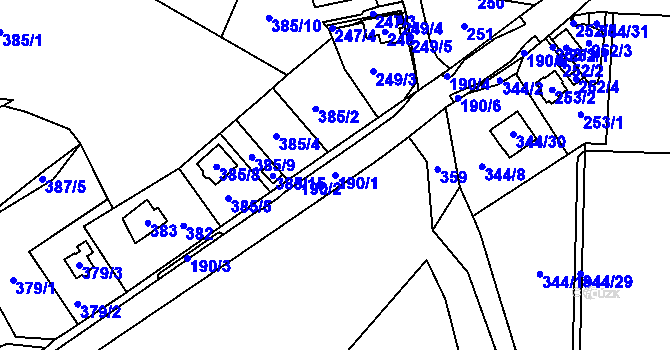 Parcela st. 190/1 v KÚ Hájek u Ostrova, Katastrální mapa