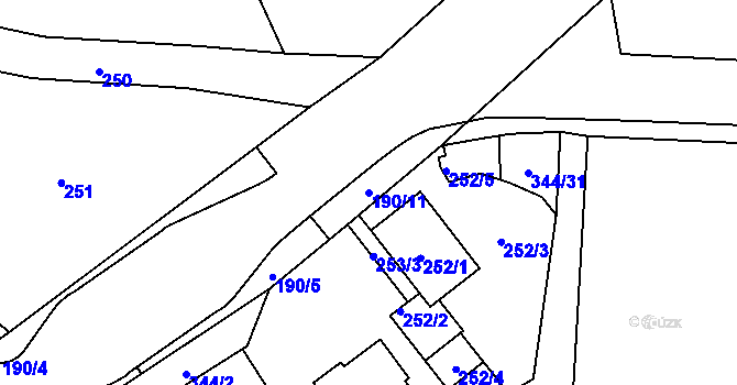 Parcela st. 190/11 v KÚ Hájek u Ostrova, Katastrální mapa