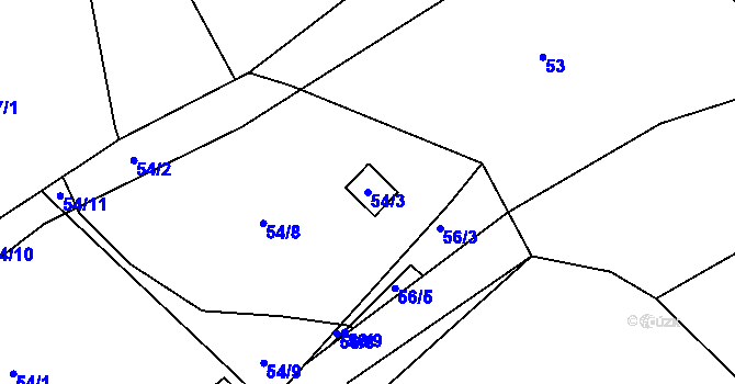 Parcela st. 54/3 v KÚ Hájek u Tišnova, Katastrální mapa