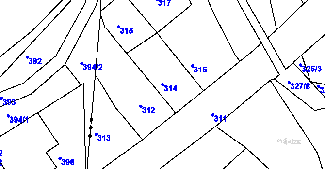 Parcela st. 314 v KÚ Hájek u Tišnova, Katastrální mapa