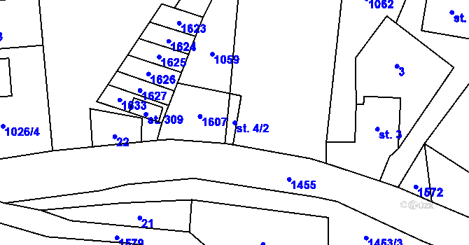Parcela st. 4/2 v KÚ Brusnice, Katastrální mapa
