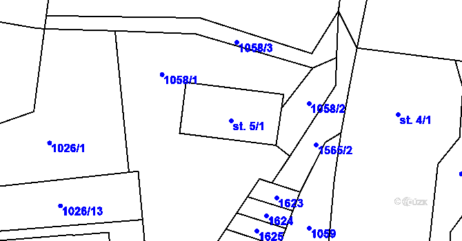 Parcela st. 5/1 v KÚ Brusnice, Katastrální mapa