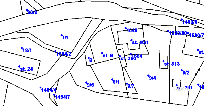 Parcela st. 9 v KÚ Brusnice, Katastrální mapa