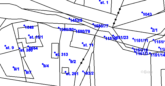 Parcela st. 11 v KÚ Brusnice, Katastrální mapa