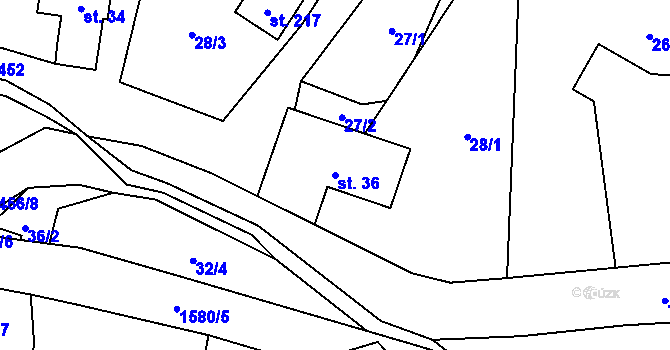 Parcela st. 36 v KÚ Brusnice, Katastrální mapa