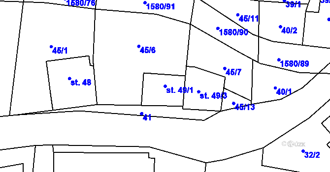 Parcela st. 49/1 v KÚ Brusnice, Katastrální mapa